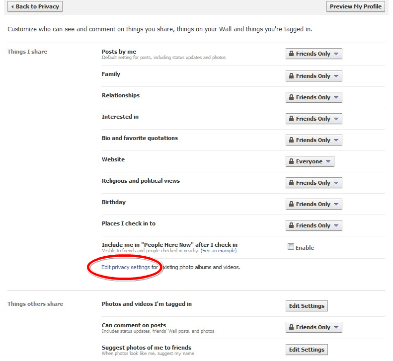 Edit Privacy Settings